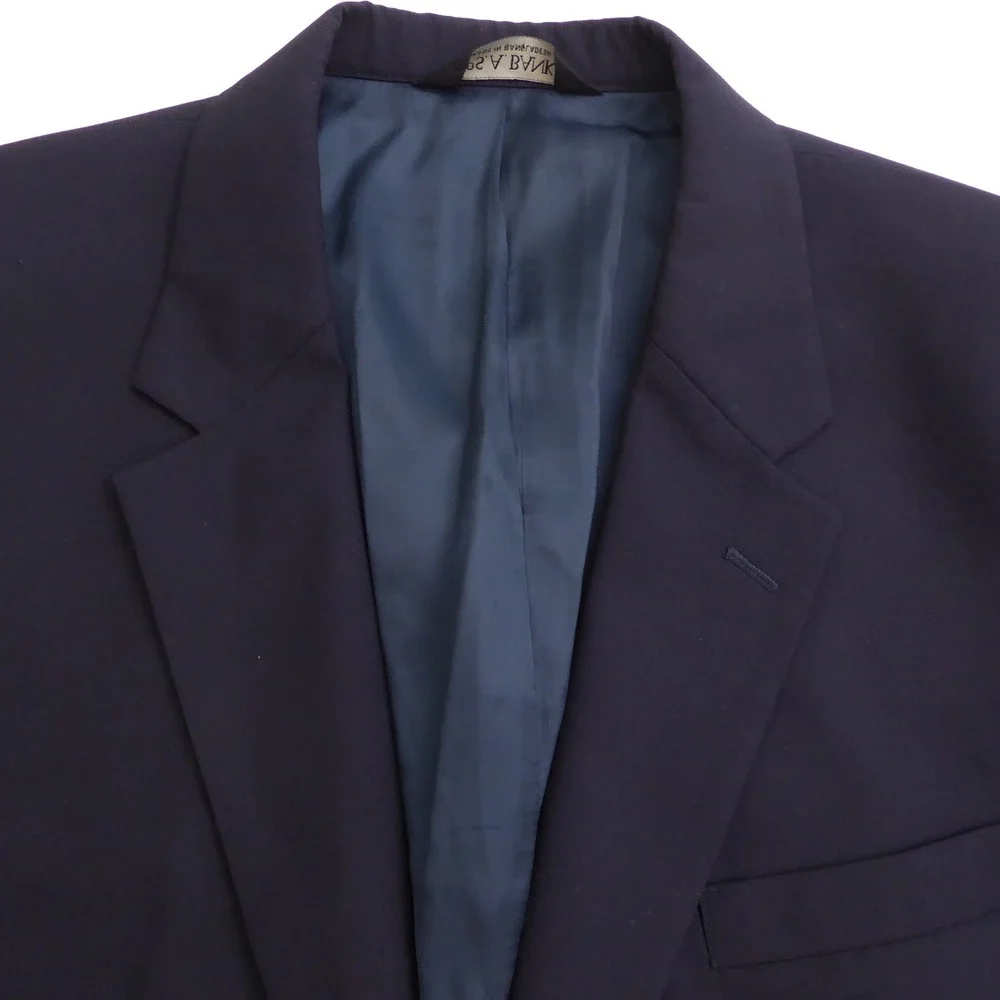 Jos. A. Bank Mens Blazer Navy Blue 100% Wool Two Button Gold Crest 46L